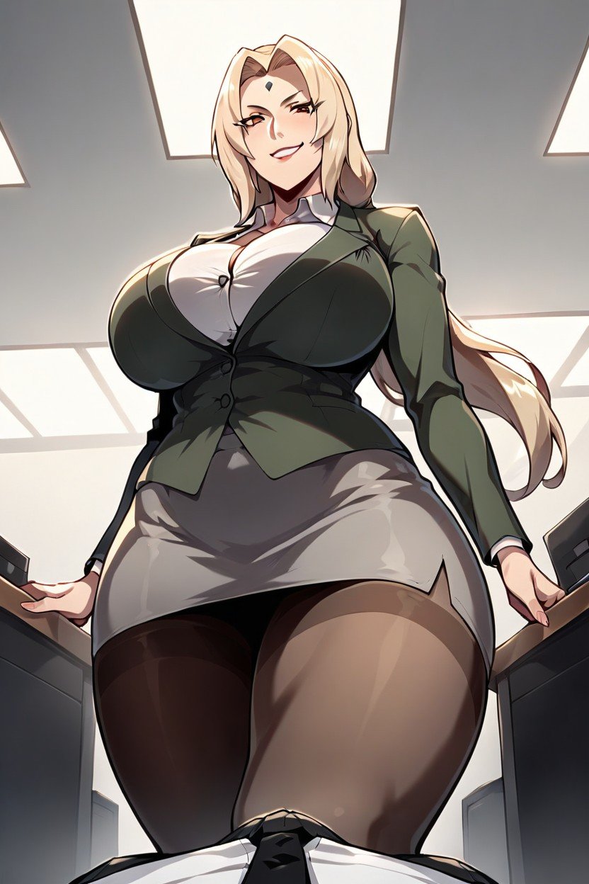 Tsunade From Naruto Big Breasts Big Ass Wide Hips Thick Thighs Riding Dick, Sourire Narquois, Point De VuePorno IA