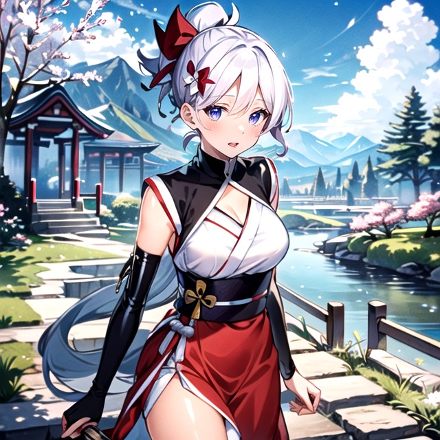 White Hair, Ponytail, Japanese AI Porn