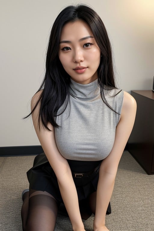 Japanese, Skinny, Black Turtleneck Tunk Top AI Porn