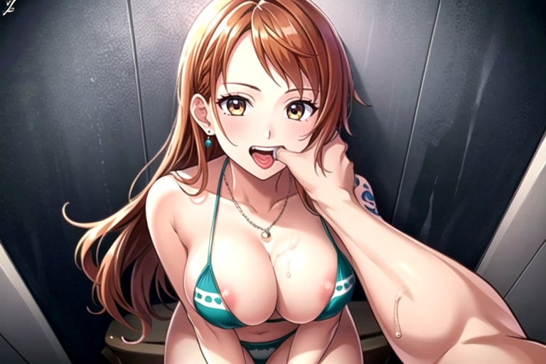 Salle De Bain, Nami (one Piece), Pouce Dans La BouchePorno IA