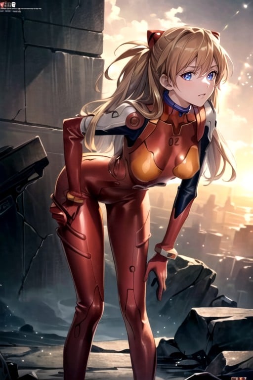 Asuka (evangelion), Agachándose, Bajando Las BragasPorno AI