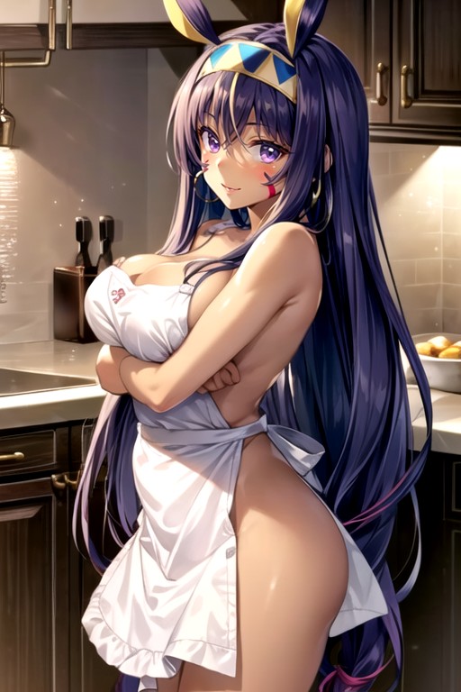 Avental, Blushing, Naked Wearing Only An Apron Hentai IA pornografia