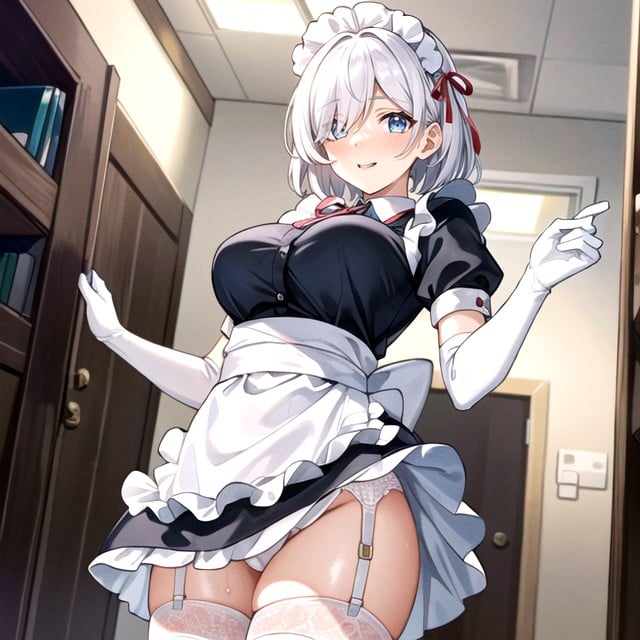 중간, White Big Size Clothes White Hair Urine Purple Right Eyes Japanese White Nurse Uniform Outfit White Skirtthin Body White Latex Long Arms Gloves White Stoking White Elbow Gloves Garter Belt Operating Room Little Body Orgasmpeeinghandjobponytailhair Big Ribbon, 전연령대AI 포르노