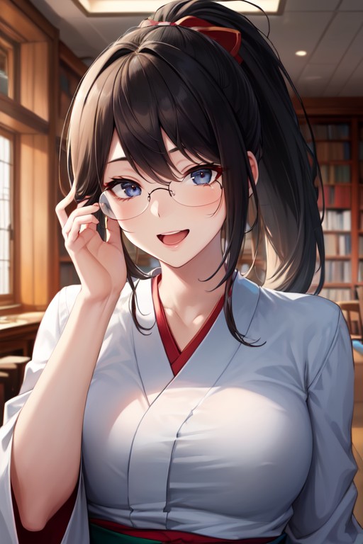 Glasses, Kimono, Cute AI Porn