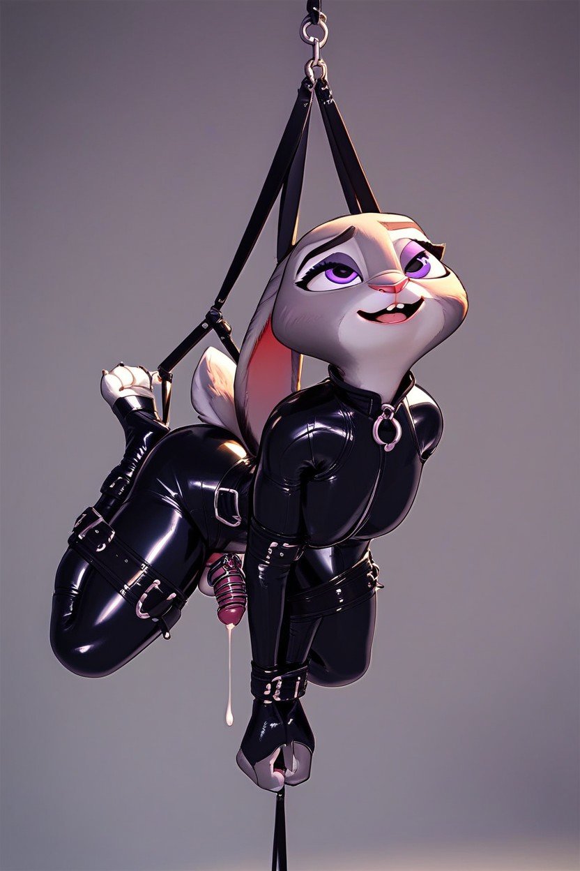  Bimbo Judy Hopps Zootopia Rabbit Furry Man Chastity Cage Futa Bondage Latex Suit Hanging All The