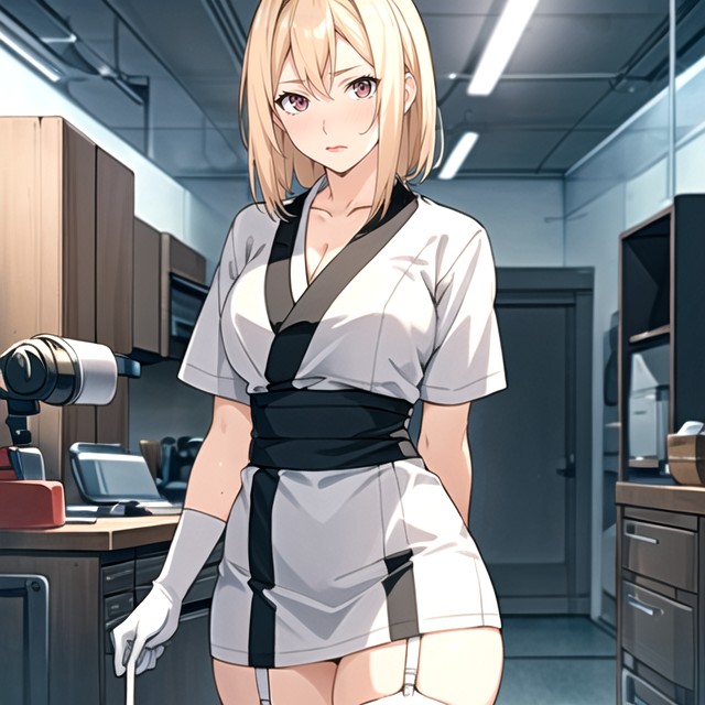 Warm Anime, White Big Size Clothes White Hair Urine Purple Right Eyes Japanese White Nurse Outfit White Skirtthin Body White Latex Long Arms Gloves White Stoking White Elbow Gloves Garter Belt Operating Room Little Body Orgasmpeeinghandjobponytailhair Big Ribbon, Small AI Porn