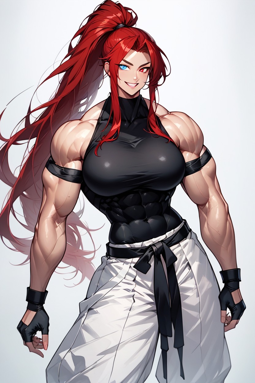 Tight Sleeveless Shirt, Black Belt, Extremly Tall AI Porn