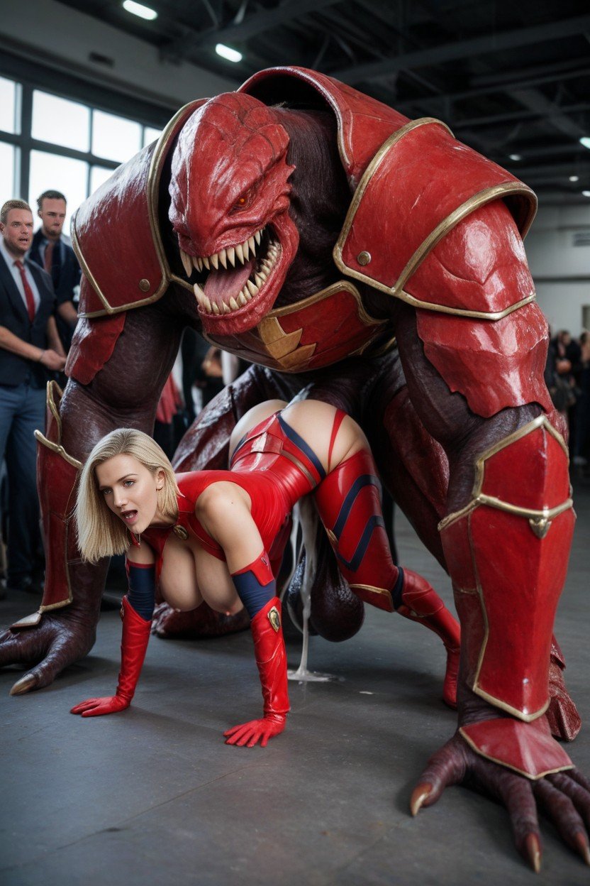 Monster Drooling, Full Body Red Hard Armor, Huge Giant MonsterPorno IA