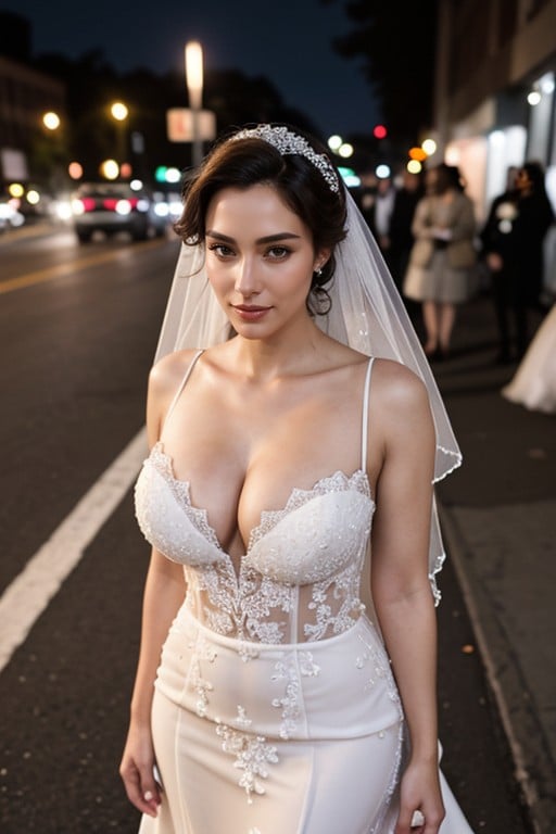 Modell, Bad Woman Waiting On The Street At Night All Body Long Wedding Dress, GanzkörperKI Porno