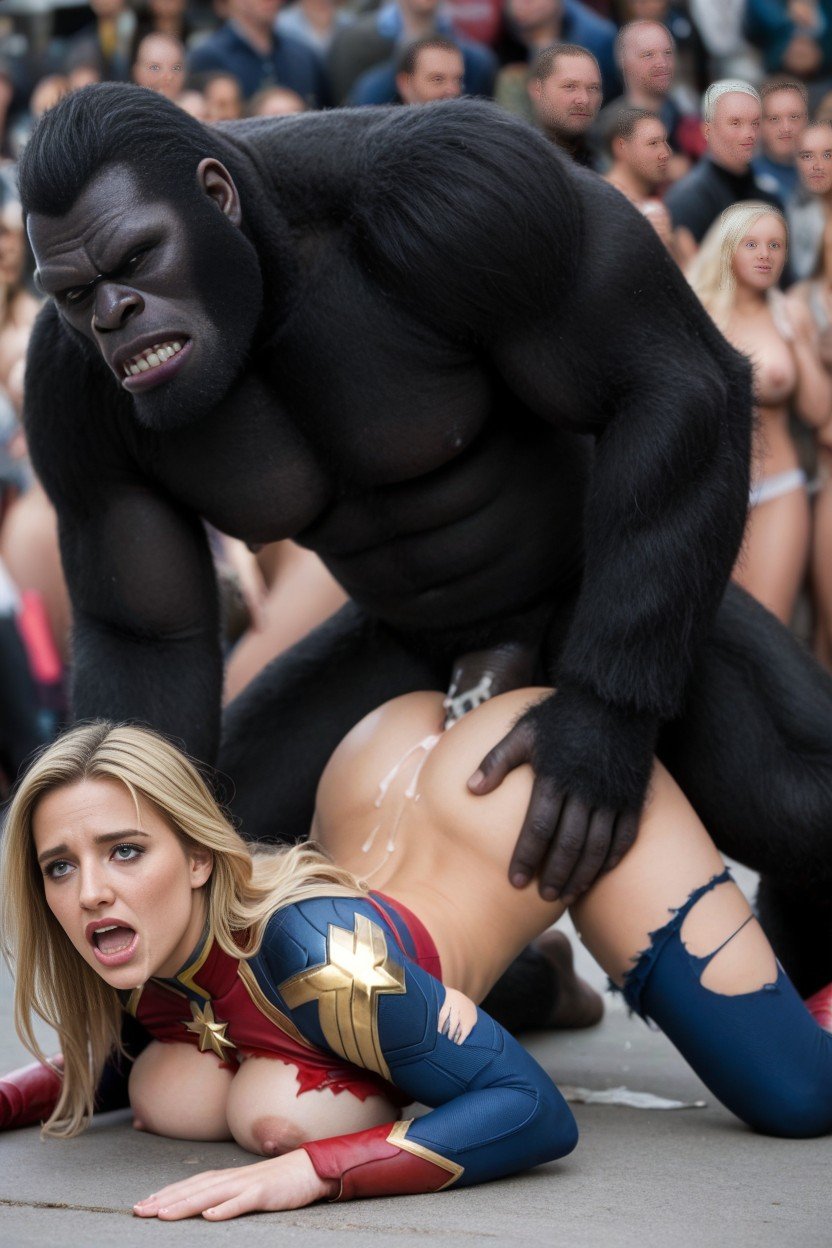 Gorilla Pushes Captain Marvel's Head Into The Ground, Giant Beast Gorilla Sex, Head Down Ass UpAIポルノ