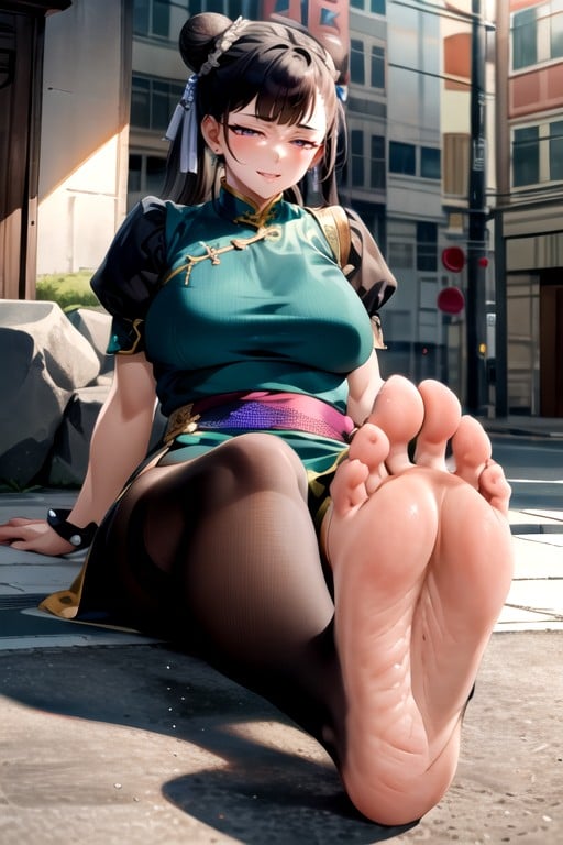 Plump, Thick Thighs, 坐著展示雙腳AI黃漫