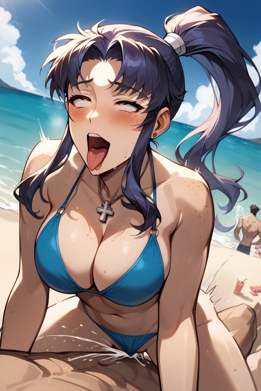 Beach, Rolling Eyes, Ponytail AI Porn