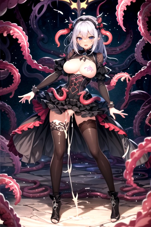 Full Body, Gothic Frills Dress Little Body Expression Of Pain Cry And Shout Pussy Penetration Pussy Fucked Tentacles Sex Tentacle Surrounding Tits Open Pussy Cum Explosion Cum Overflow Pubic Tattoo Glowing Tattoo Tentacles Pit AI Porn