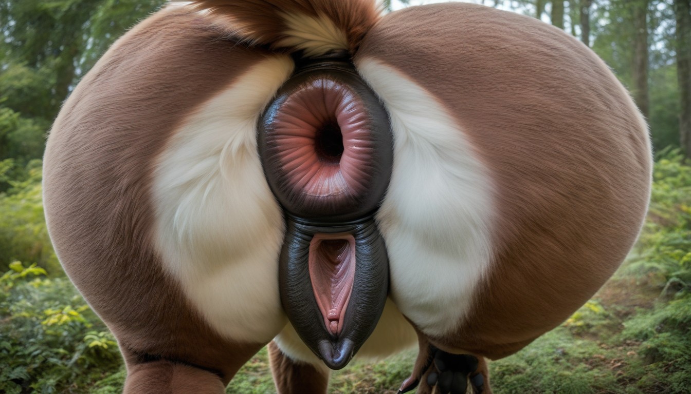 Prominent Canine Pussy, Realistic, One Leg Raised Furry AI Porn