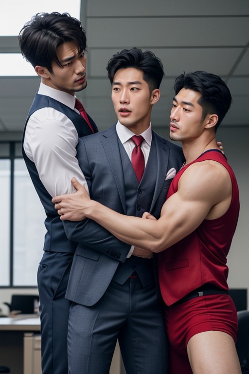 In The Office, Corto, Threesome Of Love Triangle With Human Tug Of War Porno IA