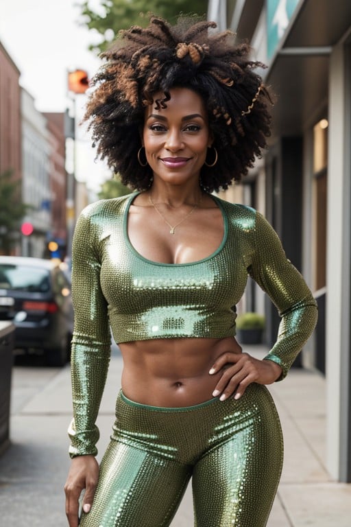 Sylvia Marpole From Extremely Goofy Movie Green Full Disco Wear, Afro, Full Body AI Gay Porn