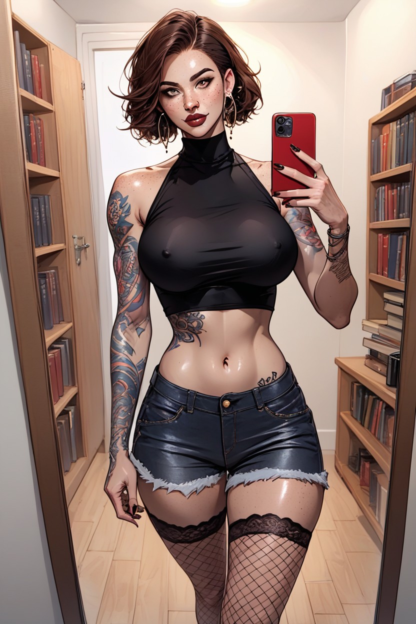 Big Lips, Mirror Selfie, Sleeveless AI Porn