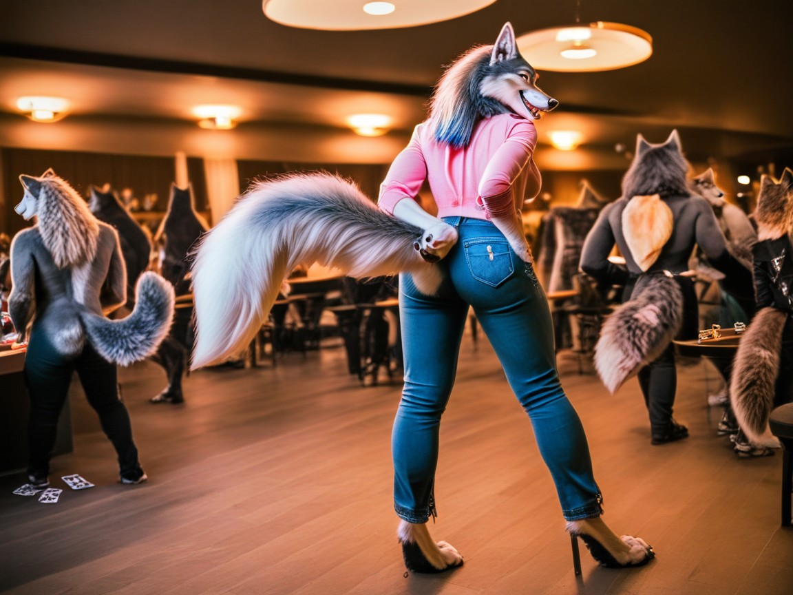 Ultra Realistic Full Body Portrait, Many People Around, Dawn Furry AI Porn