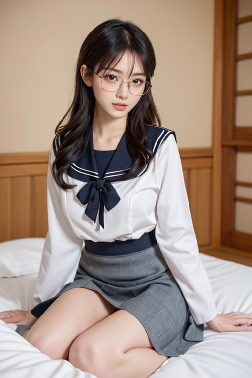 Bed, Glasses, Japanese Girl Furry AI Porn