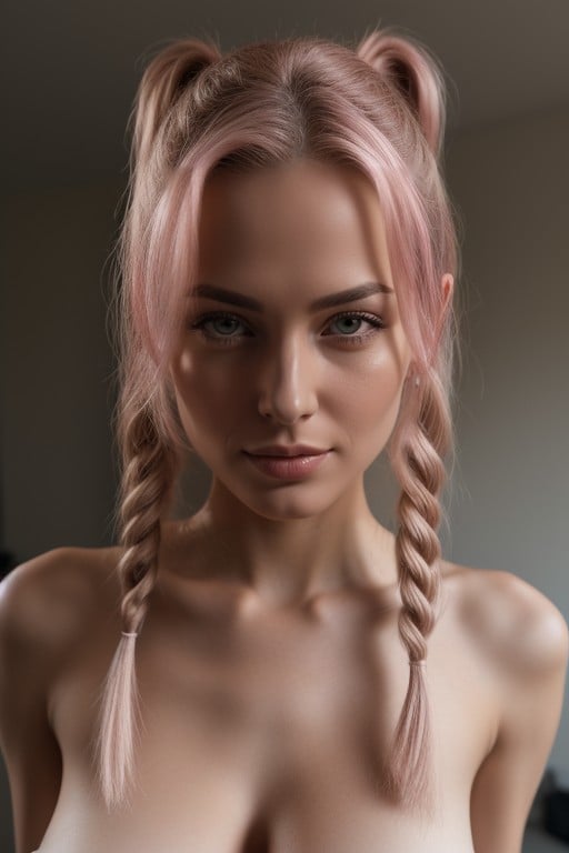 Pigtails, Pink Hair, Small Breast AI Porn