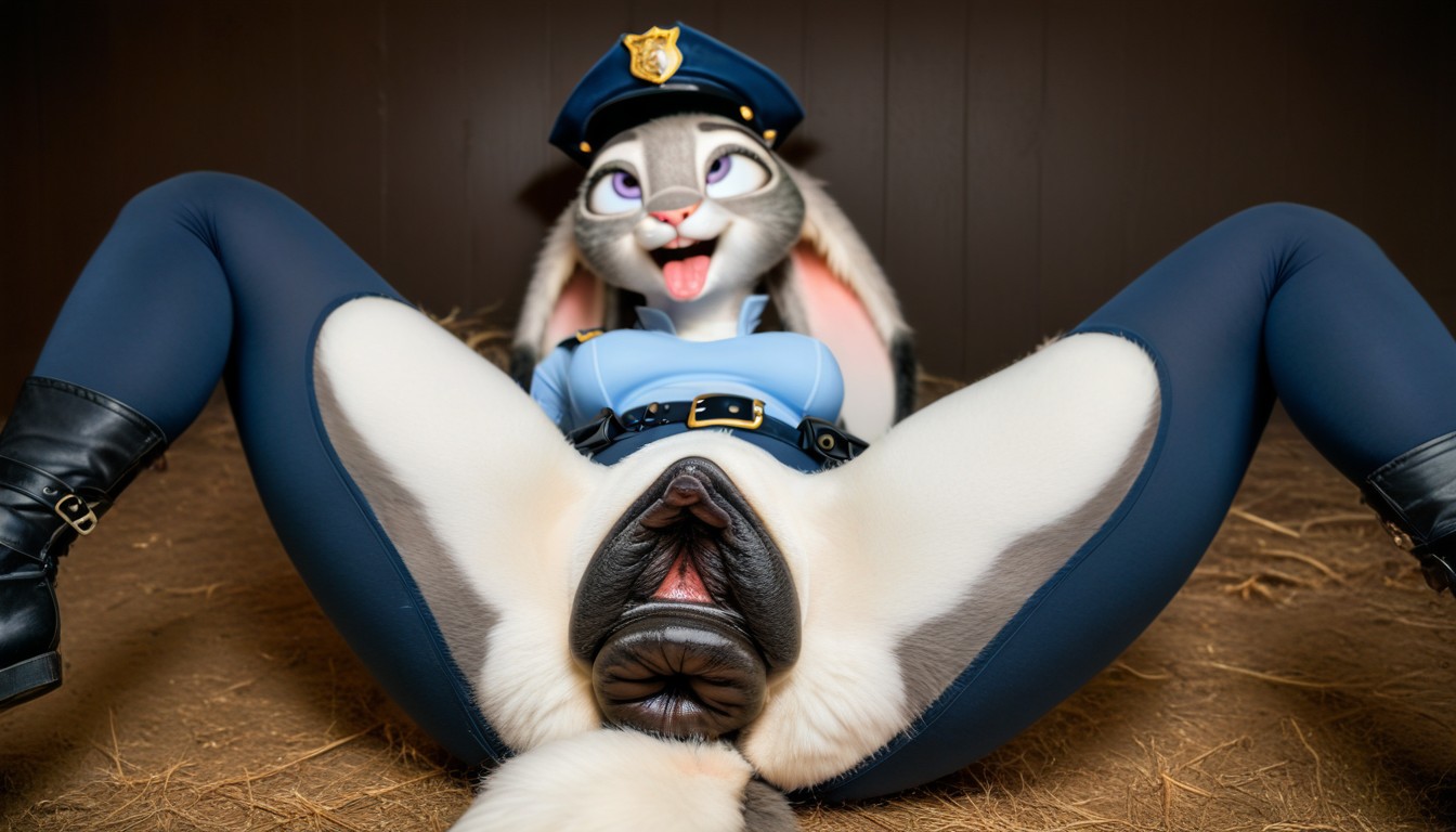 Large Eyes, Large Puffy Canine Pussy, Spreading Legs Furry AI Porn