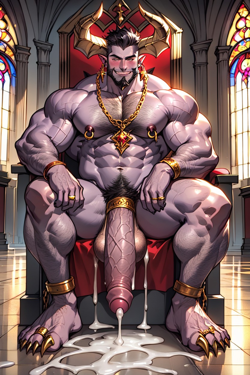 Demon Claws On Toes, Foreskin, Wearing A Golden Necklace With A Golden Gem Pendant AI Gay Porn