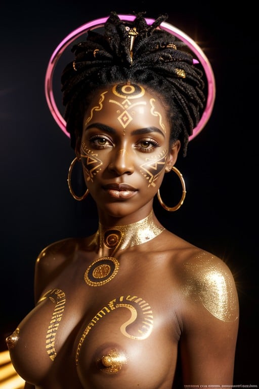 Shimmering Gold, Dark Brown Skin, Divine Daylight Palace Background AI Porn