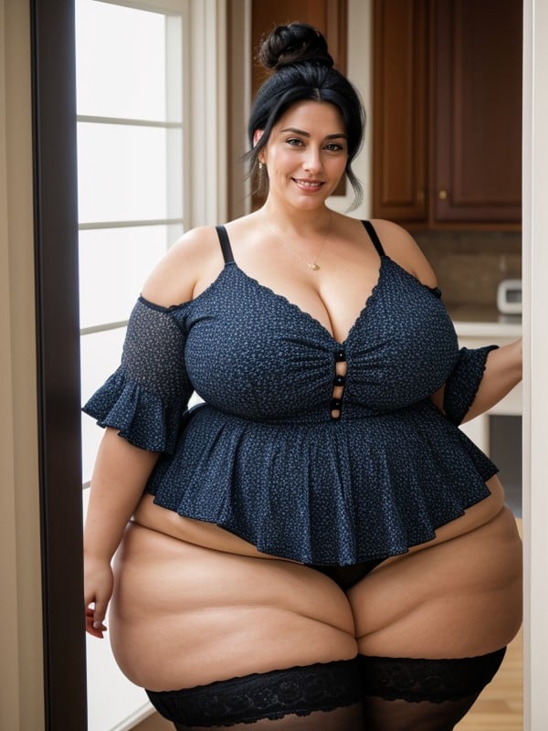 Thick Arms, Hair Bun, Long Jet Black Hair AI Porn
