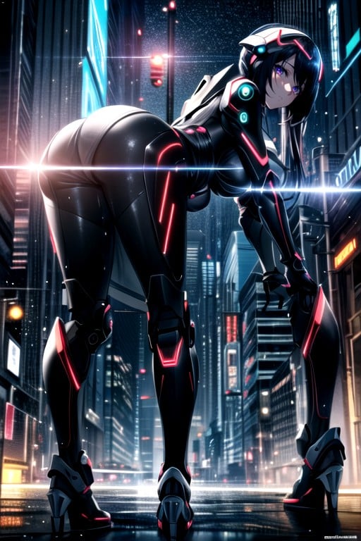 Thighs Exposed, Skirt, Cyberpunk City AI Porn