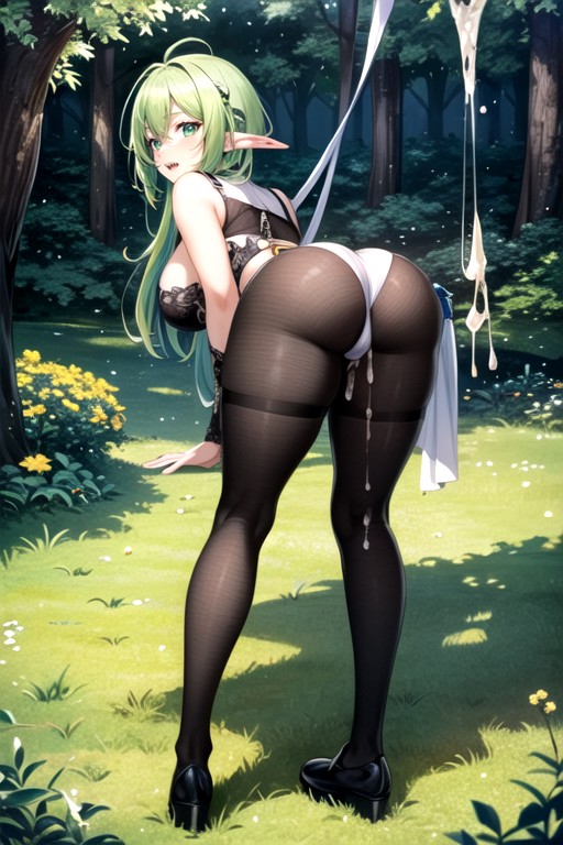 Green Hair, Green Eyes, Arched BackPorno AI