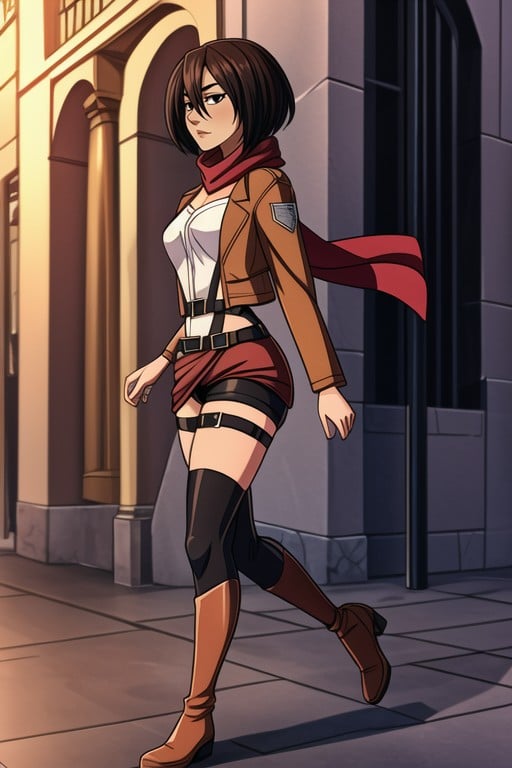 Cuerpo Completo, Vista Lateral, Mikasa Ackerman (attack On Titan) Furry IA