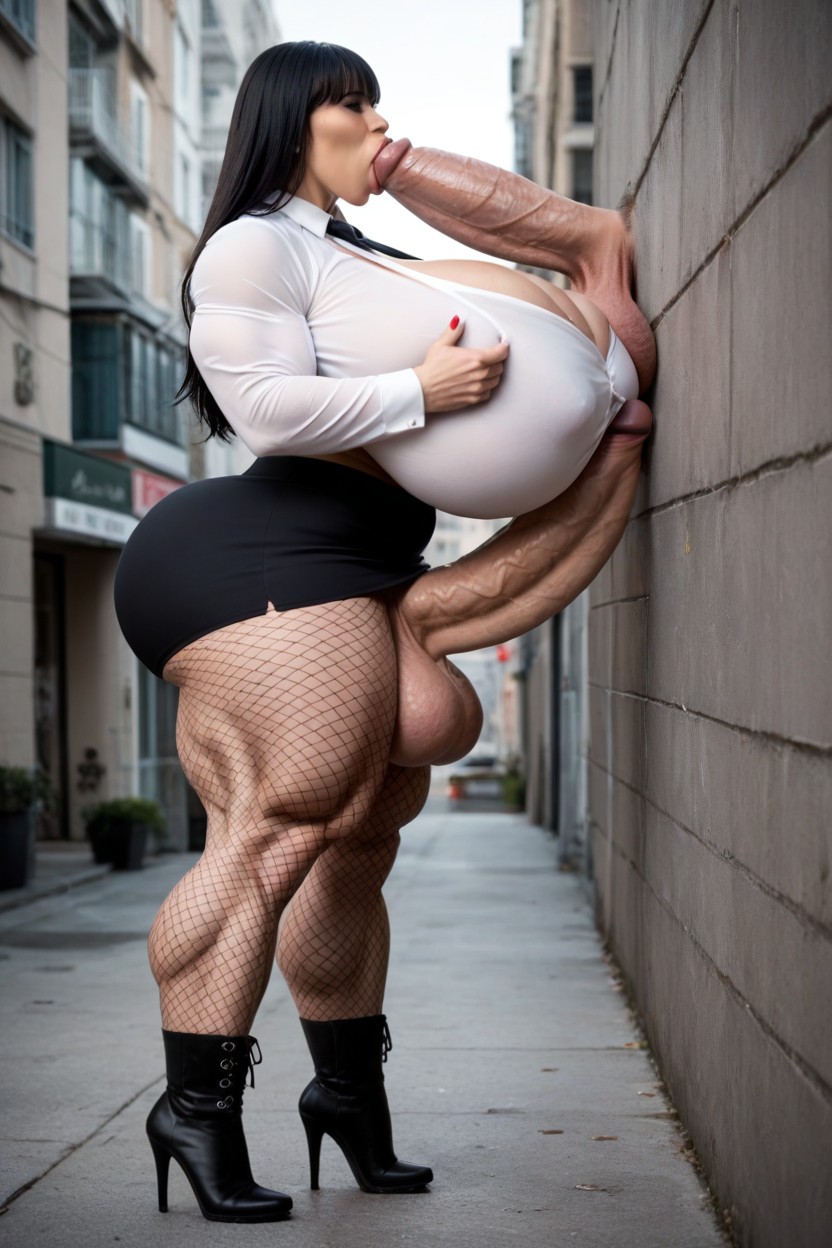 Tongue Out, Extremely Large Ass, Hyper Muscular Shemale AI Porn