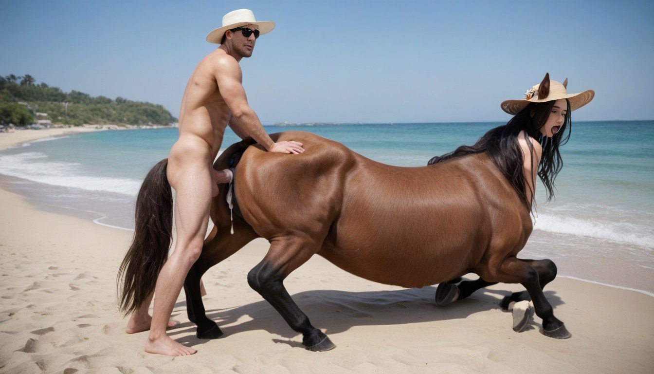 Human Female Centaur Looking Back Over Shoulder, Huge Cock In Centaur Pussy, 俯卧姿势 AI同性恋黄片