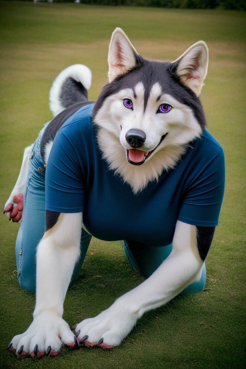Black Primary, Best On-all-fours Husky Position, Extremely Detailed Foot Paws Furry AI Porn
