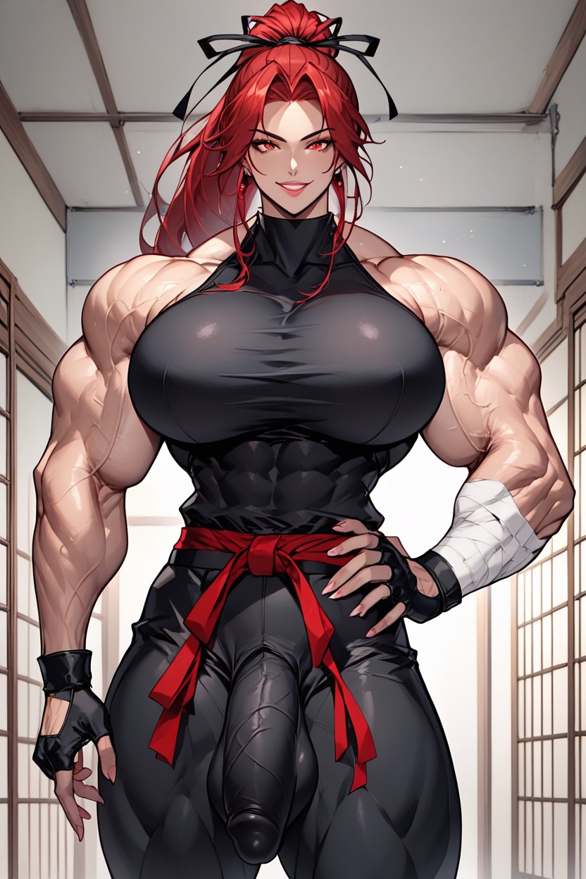 Wide Shoulders, Fists Up, Fingerless Gloves Hentai AI Porn