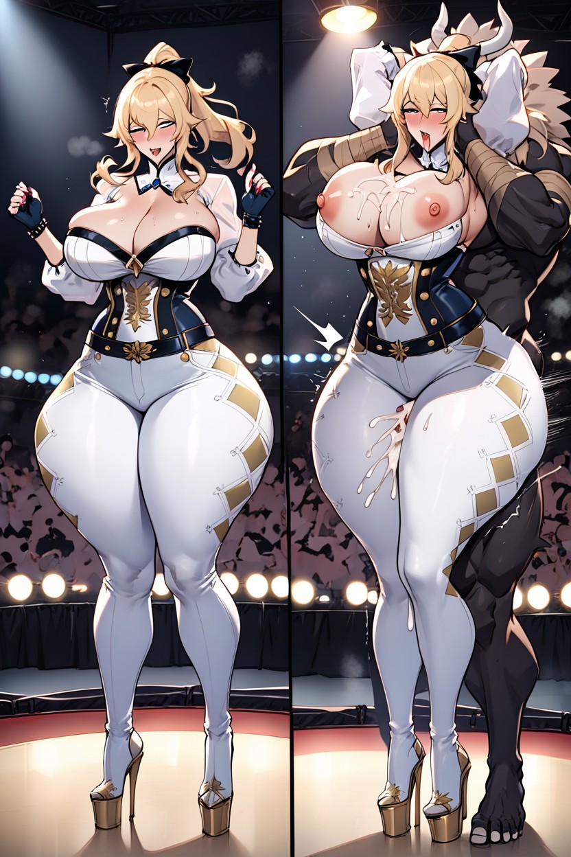 In Front Of A Crowd, Head Thrown Back, Shivering Hentai AI Porn