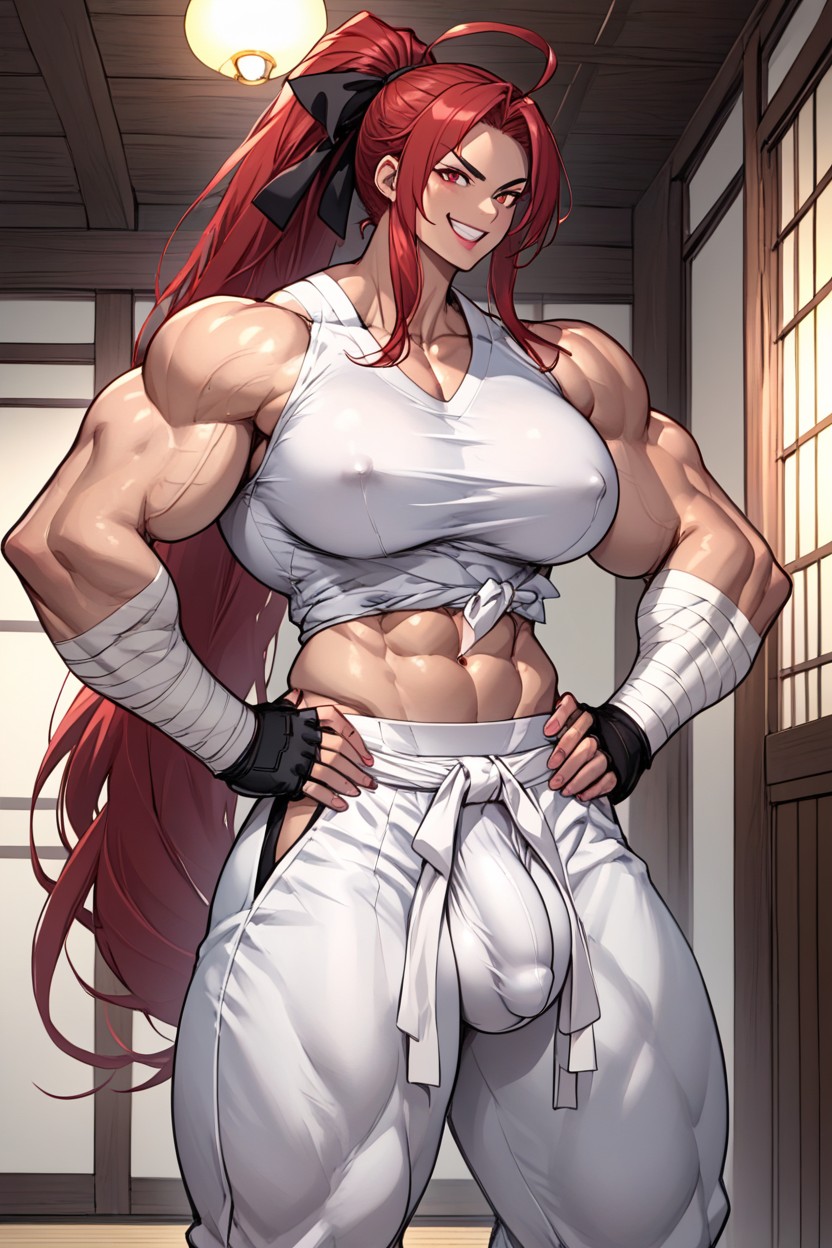 Long Body, Extremly Muscular, Hands On Hips Shemale AI Porn