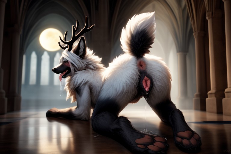 Drool, Doggystyle (pov), Long Fluffy Tail Furry AI Porn