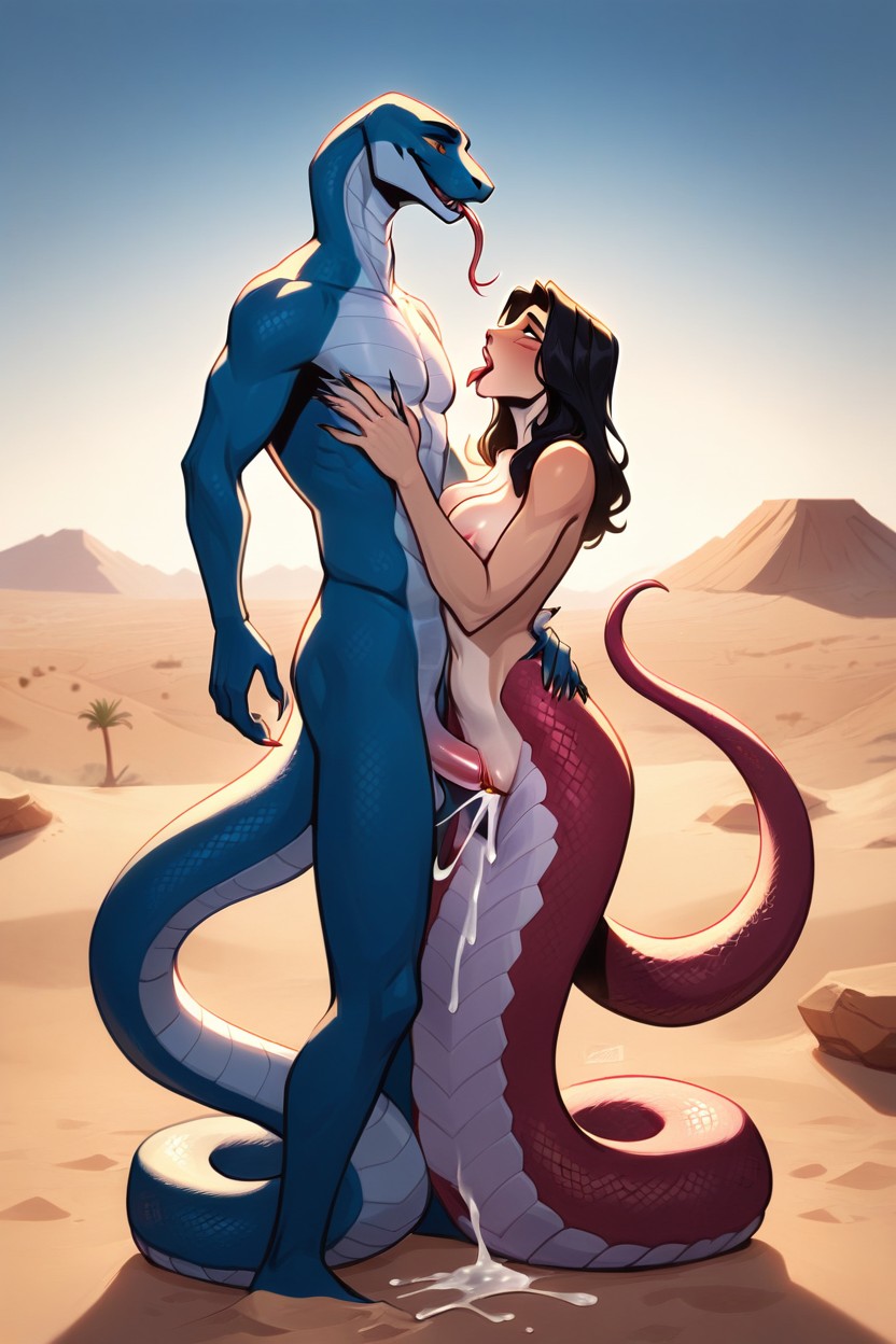 Female Is Cumming, Two People, Male Has A Lamia Body Furry AI Porn