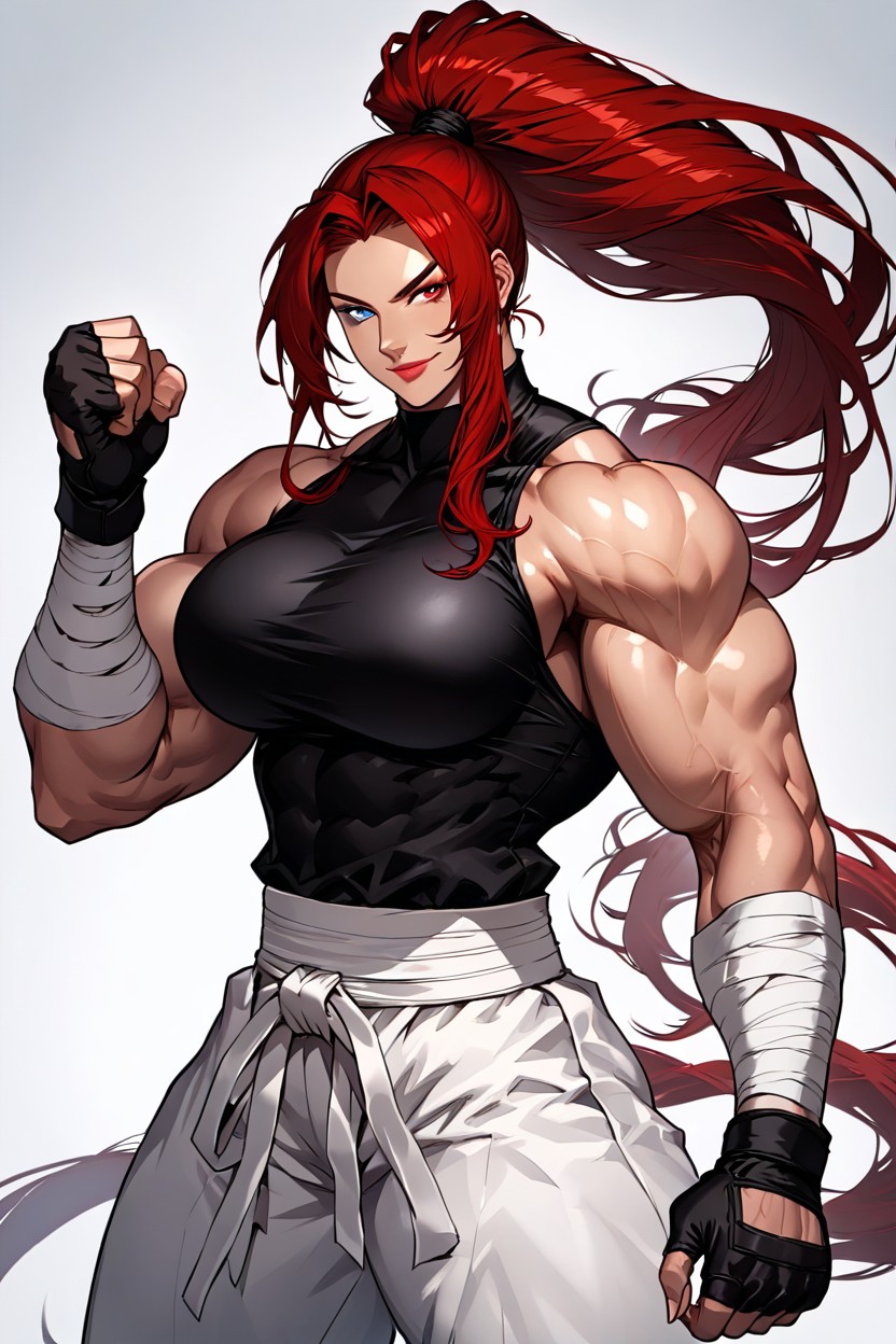 Black Fingerless Gloves, Gigantic Biceps, Heterochromia Blue Eye Hentai AI Porn