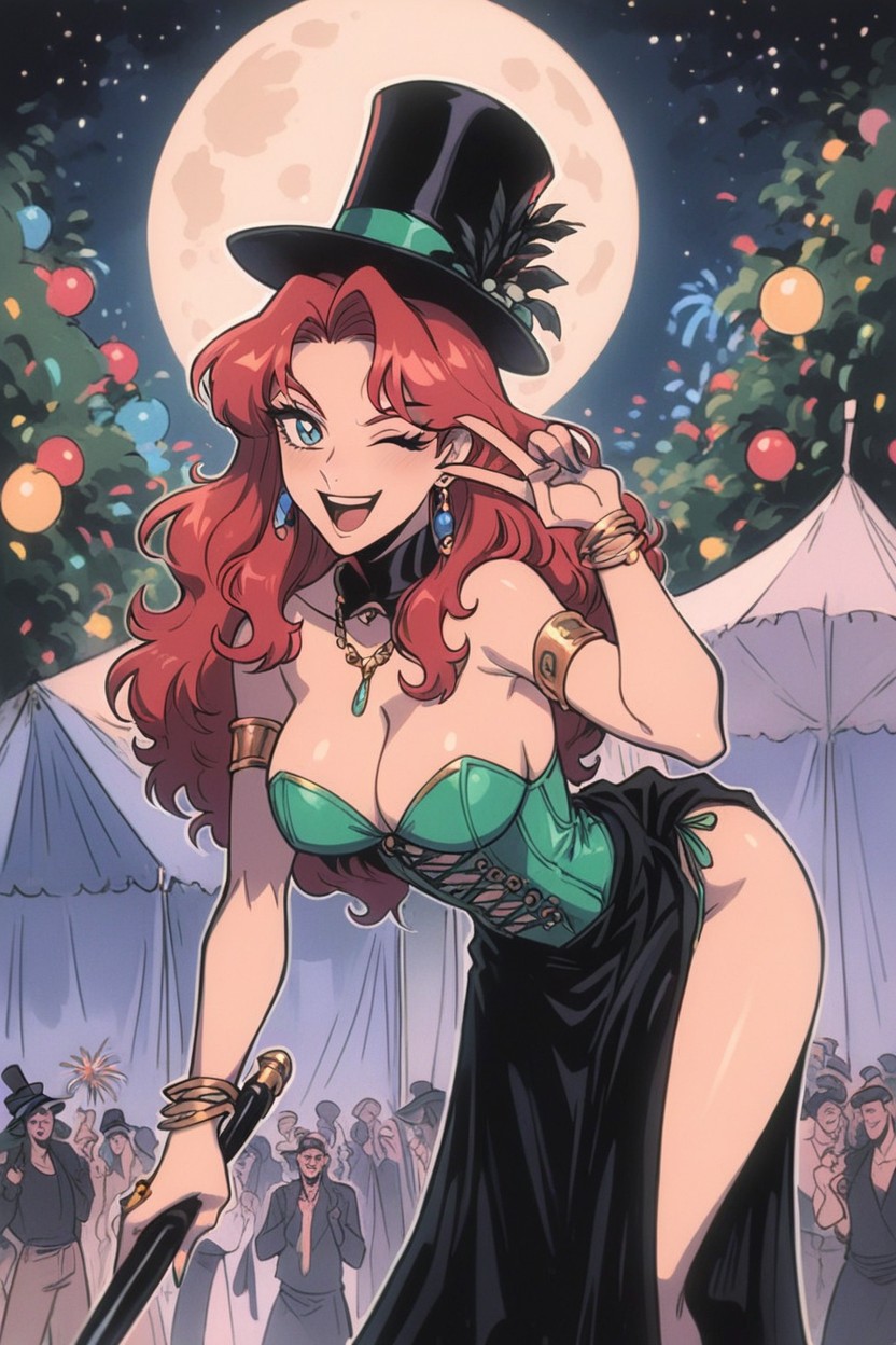 Semi-nude Carnival, Full Moon, Colorful Lights In Background Shemale AI Porn