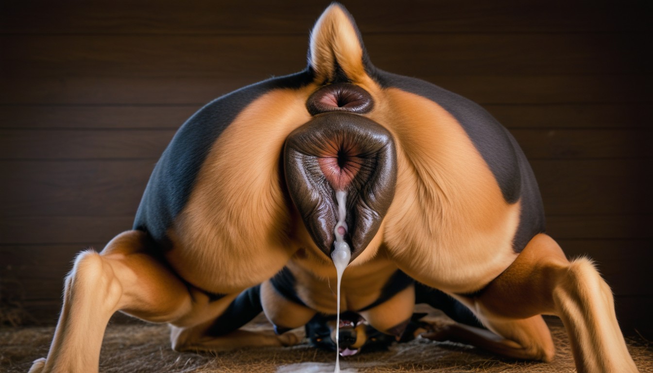 Dripping Pussy, Doberman, Lit From Behind Furry AI Porn