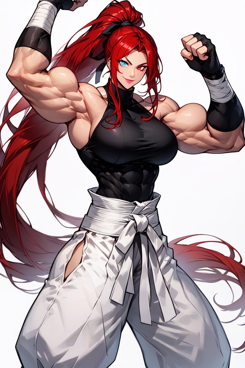 Gigantic Biceps, Arms Up, Baggy White Martial Arts Pants Hentai AI Porn