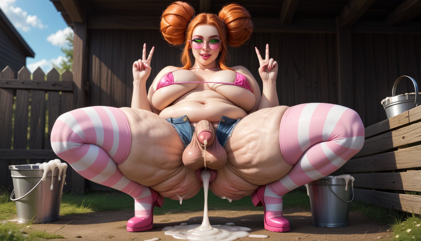 Cum Dripping Out Of Asshole, Cum Covered Cock, Precum Puddle Of Cum Shemale AI Porn