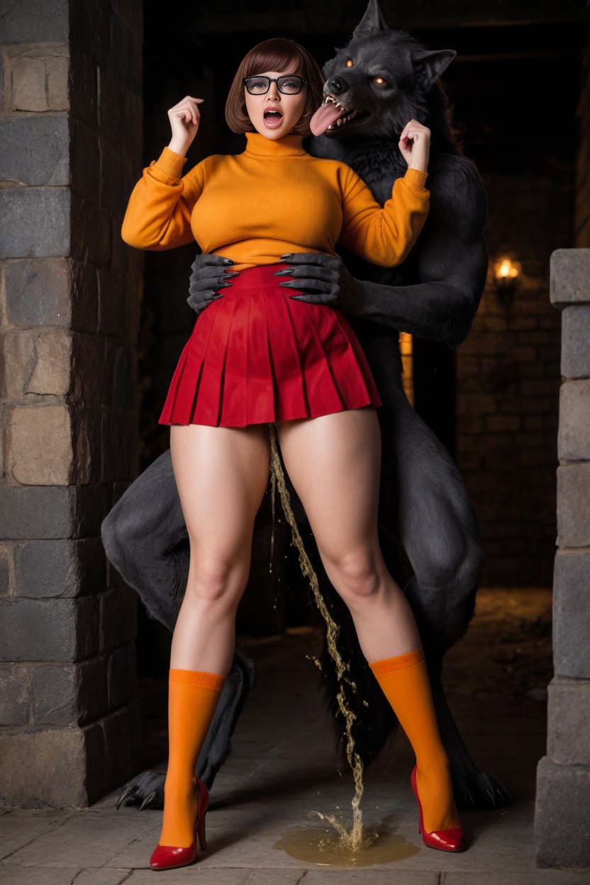 Glasses, Grabs Velma, Red Heels AI Porn