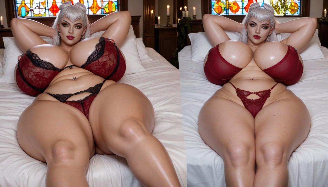 Slutty Red Lingerie, Arms Up, Bbw AI Porn