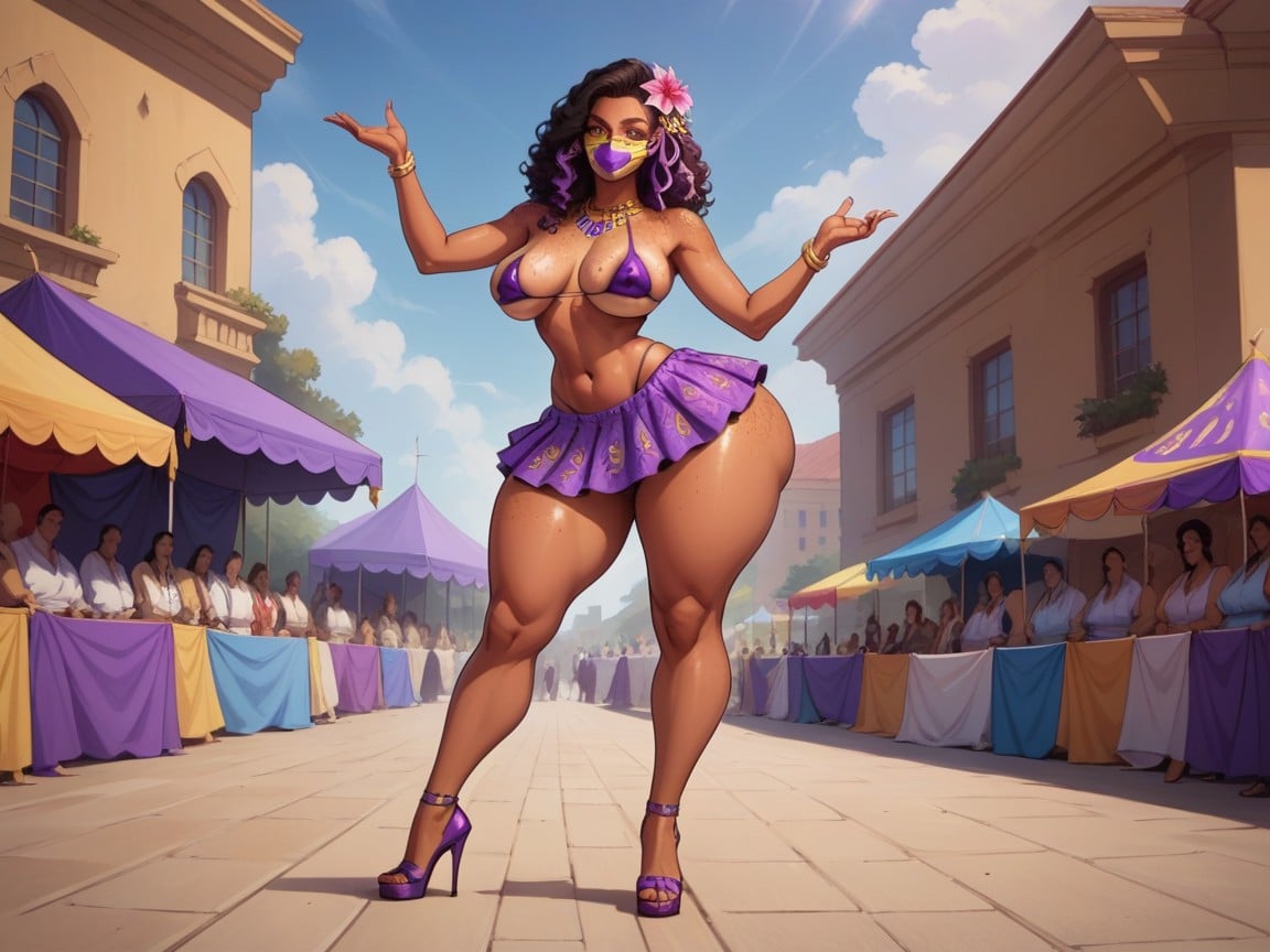 Stud Nipple Piercings, Snake Charmer, Black Hair AI Porn