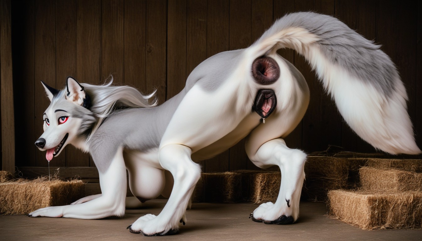 Loona Grey Fur, Photorealistic, Massive Canine Anus Furry AI Porn