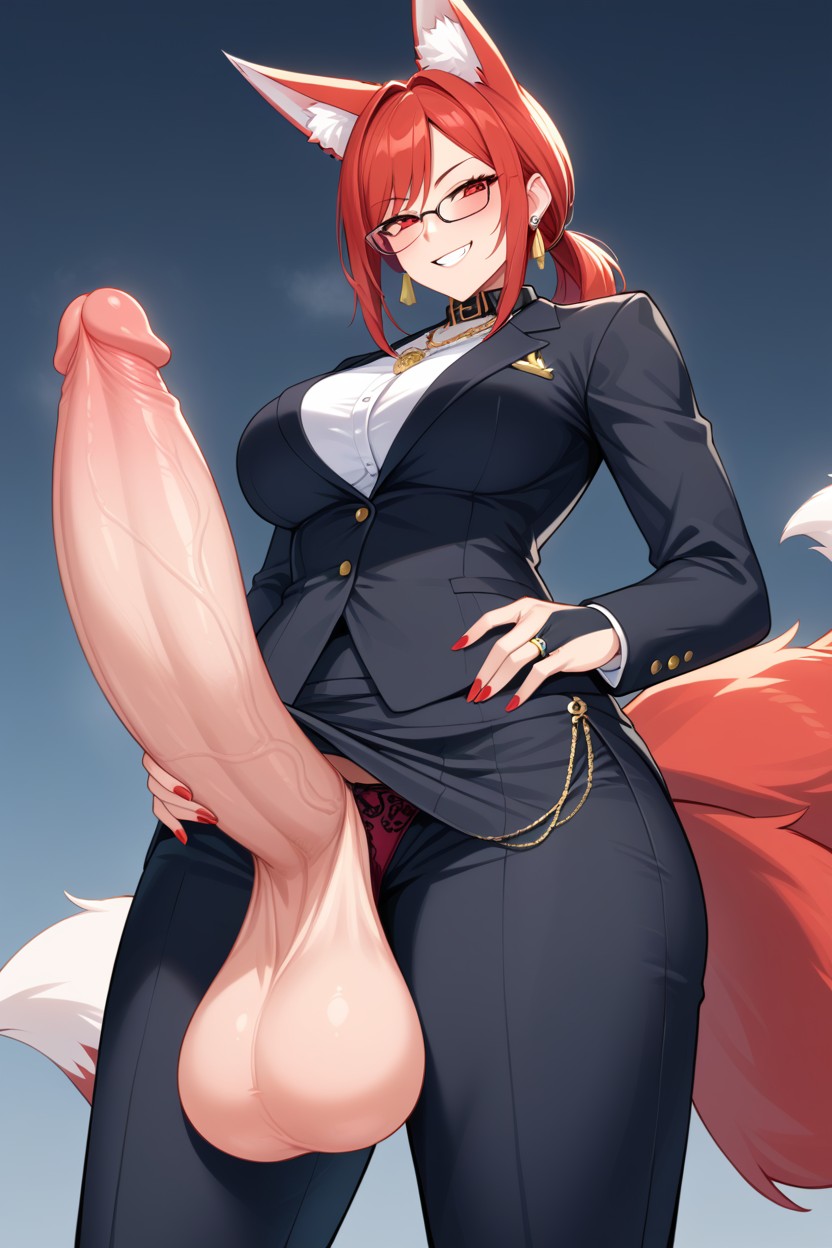 Kitsune, Huge Testicles, 1 Person Shemale AI Porn