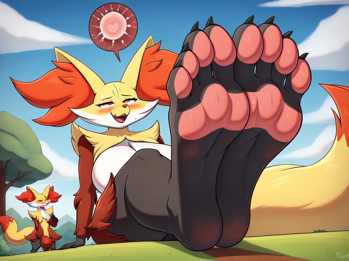 Visual Giantess Delphox Massive Toes, Pawed Feet, Visual Dirt Stains On Delphox Dirty Wet Socks Furry AI Porn